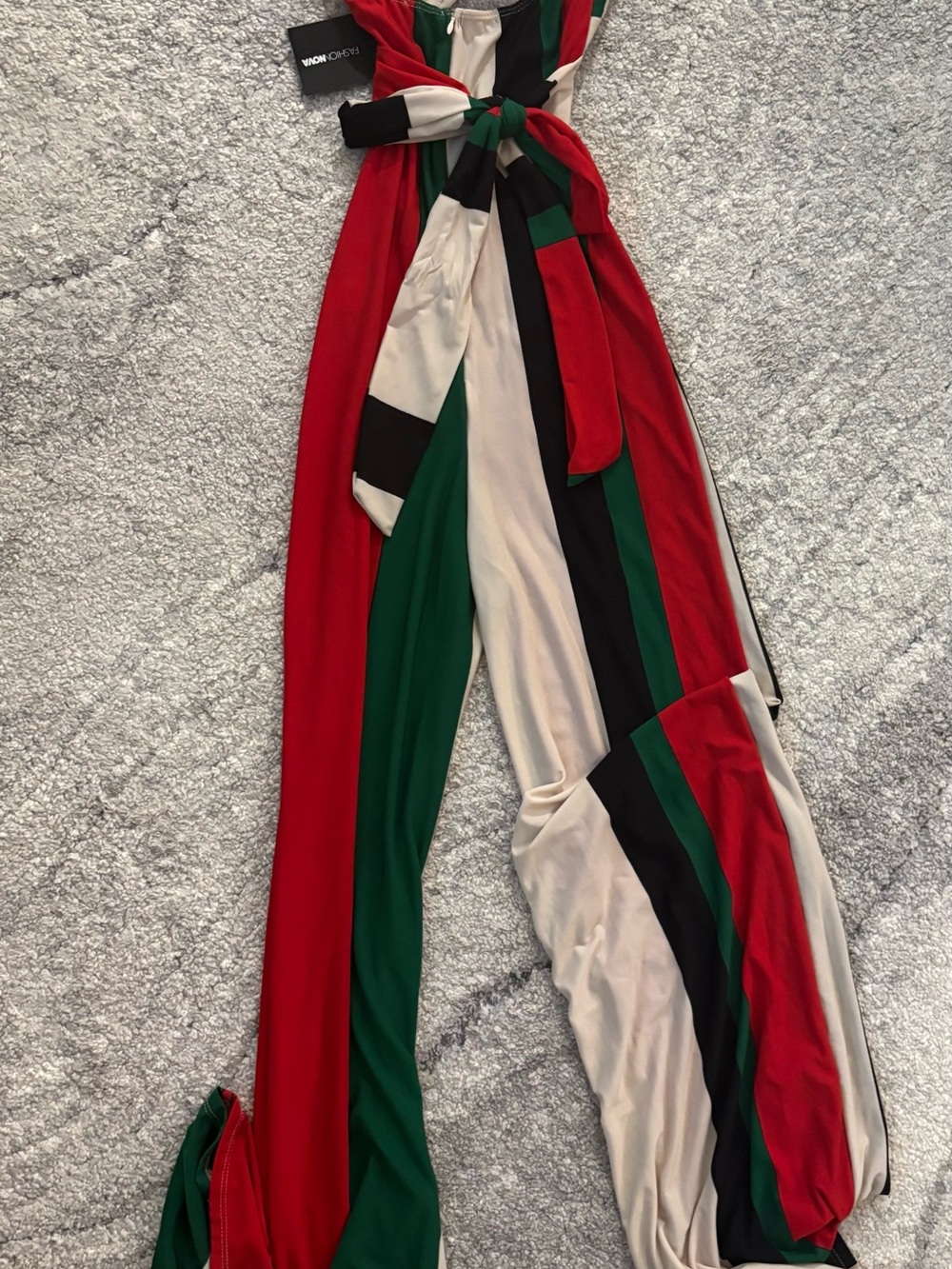 Fashion Nova Colorblock Wide-Leg Jumpsuit in Red, Green, Black & Cream